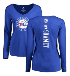 NBA Women's Nike Philadelphia 76ers #5 Landry Shamet Royal Blue Backer Long Sleeve T-Shirt