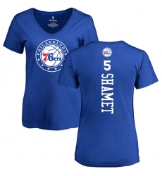 NBA Women's Nike Philadelphia 76ers #5 Landry Shamet Royal Blue Backer T-Shirt