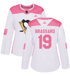 Women's Adidas Pittsburgh Penguins #19 Derick Brassard Authentic White Pink Fashion NHL Jersey