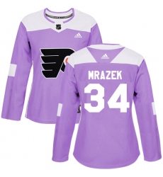 Women's Adidas Philadelphia Flyers #34 Petr Mrazek Authentic Purple Fights Cancer Practice NHL Jersey