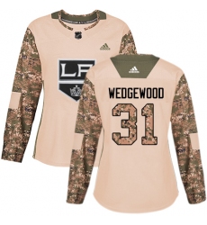 Women's Adidas Los Angeles Kings #31 Scott Wedgewood Authentic Camo Veterans Day Practice NHL Jersey