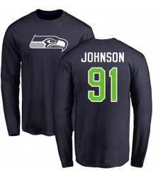 NFL Nike Seattle Seahawks #91 Tom Johnson Navy Blue Name & Number Logo Long Sleeve T-Shirt
