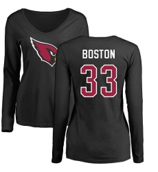 NFL Women's Nike Arizona Cardinals #33 Tre Boston Black Name & Number Logo Long Sleeve T-Shirt