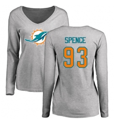 NFL Women's Nike Miami Dolphins #93 Akeem Spence Ash Name & Number Logo Long Sleeve T-Shirt