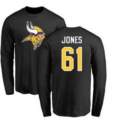 NFL Nike Minnesota Vikings #61 Brett Jones Black Name & Number Logo Long Sleeve T-Shirt