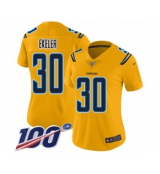 Women's Los Angeles Chargers #30 Austin Ekeler Limited Gold Inverted Legend 100th Season Football Jersey