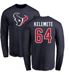 NFL Nike Houston Texans #64 Senio Kelemete Navy Blue Name & Number Logo Long Sleeve T-Shirt