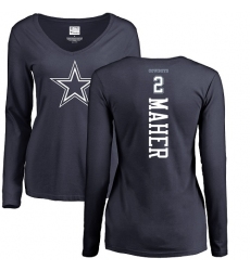 NFL Women's Nike Dallas Cowboys #2 Brett Maher Navy Blue Backer Slim Fit Long Sleeve T-Shirt