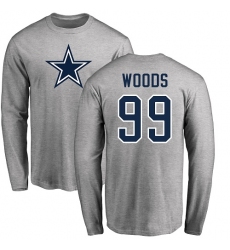NFL Nike Dallas Cowboys #99 Antwaun Woods Ash Name & Number Logo Long Sleeve T-Shirt