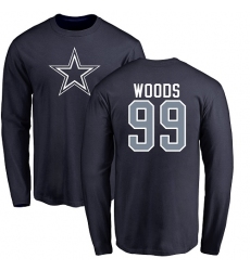 NFL Nike Dallas Cowboys #99 Antwaun Woods Navy Blue Name & Number Logo Long Sleeve T-Shirt