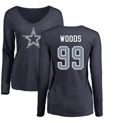 NFL Women's Nike Dallas Cowboys #99 Antwaun Woods Navy Blue Name & Number Logo Slim Fit Long Sleeve T-Shirt