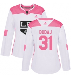 Women's Adidas Los Angeles Kings #31 Peter Budaj Authentic White Pink Fashion NHL Jersey