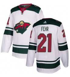 Men's Adidas Minnesota Wild #21 Eric Fehr Authentic White Away NHL Jersey