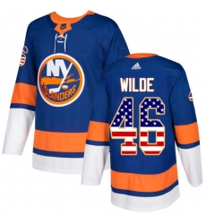 Men's Adidas New York Islanders #46 Bode Wilde Authentic Royal Blue USA Flag Fashion NHL Jersey