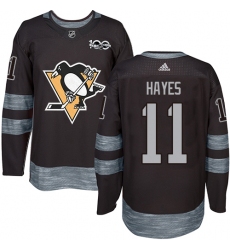 Men's Adidas Pittsburgh Penguins #11 Jimmy Hayes Authentic Black 1917-2017 100th Anniversary NHL Jersey