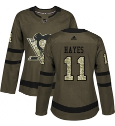 Women's Adidas Pittsburgh Penguins #11 Jimmy Hayes Authentic Green Salute to Service NHL Jersey