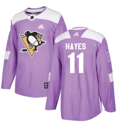 Youth Adidas Pittsburgh Penguins #11 Jimmy Hayes Authentic Purple Fights Cancer Practice NHL Jersey