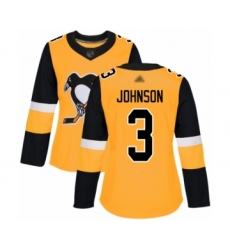 Women's Pittsburgh Penguins #3 Jack Johnson Authentic Gold Alternate Hockey Jersey