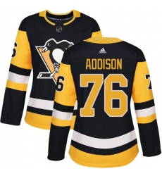 Women's Adidas Pittsburgh Penguins #76 Calen Addison Authentic Black Home NHL Jersey