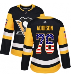 Women's Adidas Pittsburgh Penguins #76 Calen Addison Authentic Black USA Flag Fashion NHL Jersey