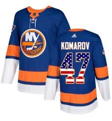 Men's Adidas New York Islanders #47 Leo Komarov Authentic Royal Blue USA Flag Fashion NHL Jersey