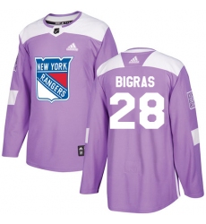 Men's Adidas New York Rangers #28 Chris Bigras Authentic Purple Fights Cancer Practice NHL Jersey