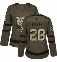 Women's Adidas New York Rangers #28 Chris Bigras Authentic Green Salute to Service NHL Jersey