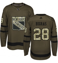 Youth Adidas New York Rangers #28 Chris Bigras Premier Green Salute to Service NHL Jersey