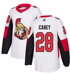 Men's Adidas Ottawa Senators #28 Paul Carey Authentic White Away NHL Jersey