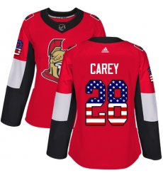 Women's Adidas Ottawa Senators #28 Paul Carey Authentic Red USA Flag Fashion NHL Jersey