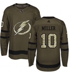 Men's Adidas Tampa Bay Lightning #10 J.T. Miller Authentic Green Salute to Service NHL Jersey