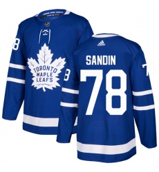 Men's Adidas Toronto Maple Leafs #78 Rasmus Sandin Authentic Royal Blue Home NHL Jersey