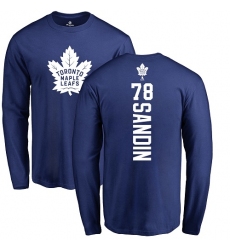NHL Adidas Toronto Maple Leafs #78 Rasmus Sandin Royal Blue Backer Long Sleeve T-Shirt