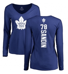 NHL Women's Adidas Toronto Maple Leafs #78 Rasmus Sandin Royal Blue Backer Long Sleeve T-Shirt