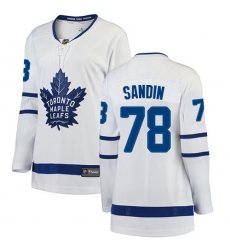 Women's Toronto Maple Leafs #78 Rasmus Sandin Authentic White Away Fanatics Branded Breakaway NHL Jersey