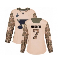Women's St. Louis Blues #7 Patrick Maroon Authentic Camo Veterans Day Practice 2019 Stanley Cup Final Bound Hockey Jersey