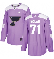 Men's Adidas St. Louis Blues #71 Jordan Nolan Authentic Purple Fights Cancer Practice NHL Jersey