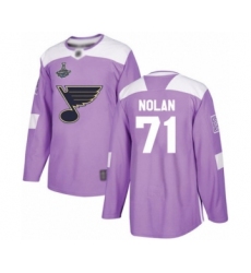 Men's St. Louis Blues #71 Jordan Nolan Authentic Purple Fights Cancer Practice 2019 Stanley Cup Champions Hockey Jersey