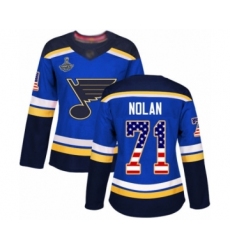 Women's St. Louis Blues #71 Jordan Nolan Authentic Blue USA Flag Fashion 2019 Stanley Cup Champions Hockey Jersey
