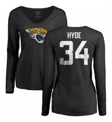 NFL Women's Nike Jacksonville Jaguars #34 Carlos Hyde Black Name & Number Logo Slim Fit Long Sleeve T-Shirt