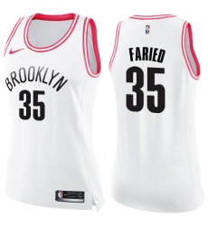 Women's Nike Brooklyn Nets #35 Kenneth Faried Swingman White Pink Fashion NBA Jersey