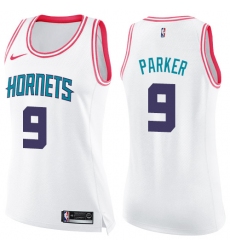 Women's Nike Charlotte Hornets #9 Tony Parker Swingman White Pink Fashion NBA Jersey