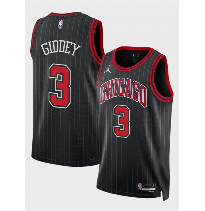 Men's Chicago Bulls #3 Josh Giddey Black Statement Edition Stitched Basketball Jersey