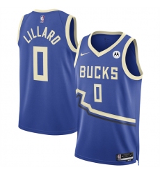 Men's Milwaukee Bucks #0 Damian Lillard Royal 2024-25 City Edition Stitched Basketball Jersey