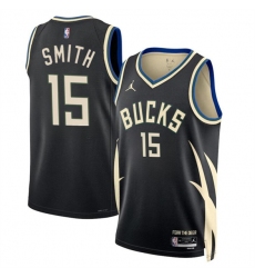 Men's Milwaukee Bucks #15 Tyler Smith Black 2024 Draft Statement Edition Stitched Basketball Jersey