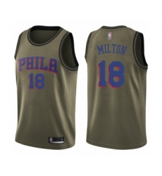 Men's Philadelphia 76ers #18 Shake Milton Swingman Green Salute to Service Basketball Jersey