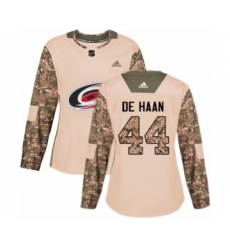 Women's Adidas Carolina Hurricanes #44 Calvin De Haan Authentic Camo Veterans Day Practice NHL Jersey