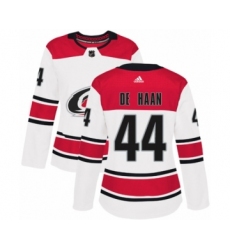 Women's Adidas Carolina Hurricanes #44 Calvin De Haan Authentic White Away NHL Jersey