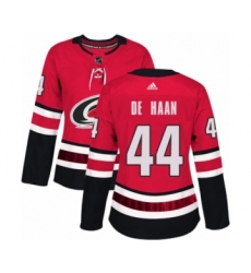 Women's Adidas Carolina Hurricanes #44 Calvin De Haan Premier Red Home NHL Jersey