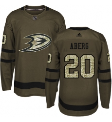 Men's Adidas Anaheim Ducks #20 Pontus Aberg Green Salute to Service Stitched NHL Jersey
